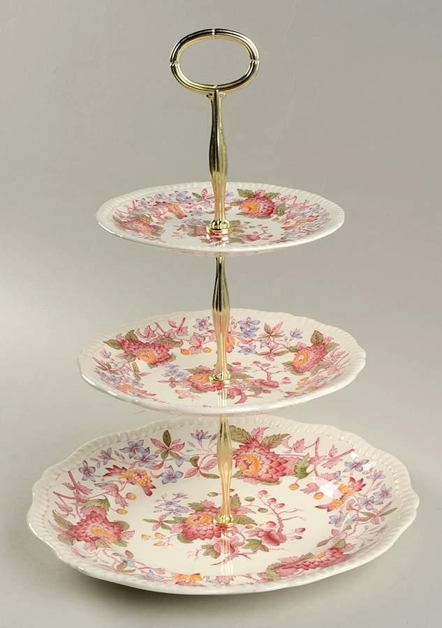 Aster Red (Gadroon) 3-Tiered Serving Tray (DP, SP, BB) by Spode-1