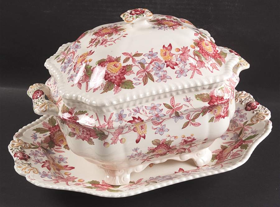 Aster Red (Gadroon) Tureen & Lid w/Underplate by Spode-1