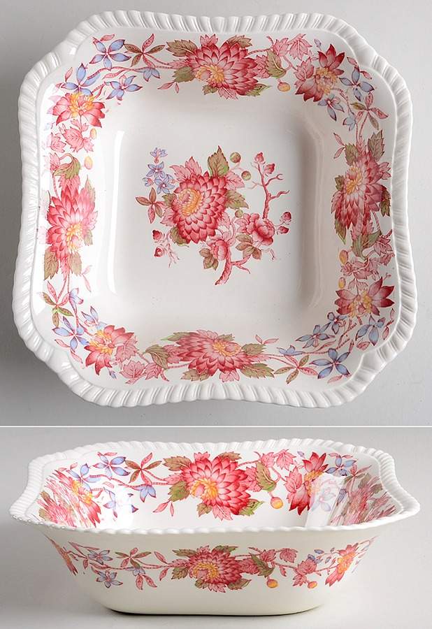 Aster Red (Gadroon) 8" Square Vegetable Bowl by Spode-1