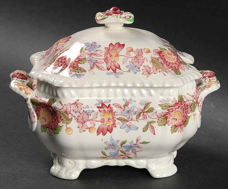 Aster Red (Gadroon) Sauce Boat & Lid by Spode-1