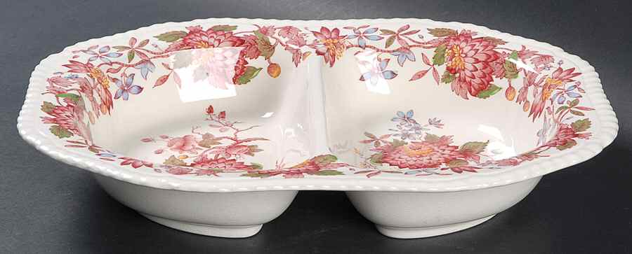 Aster Red (Gadroon) Oval Divided Vegetable Bowl by Spode-1