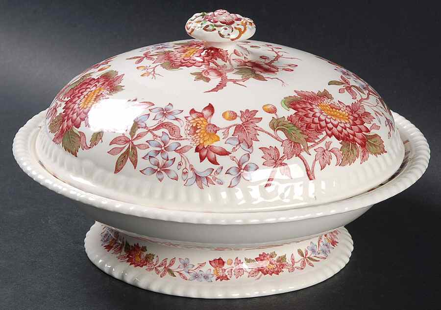 Aster Red (Gadroon) Footed Round Covered Vegetable by Spode-1