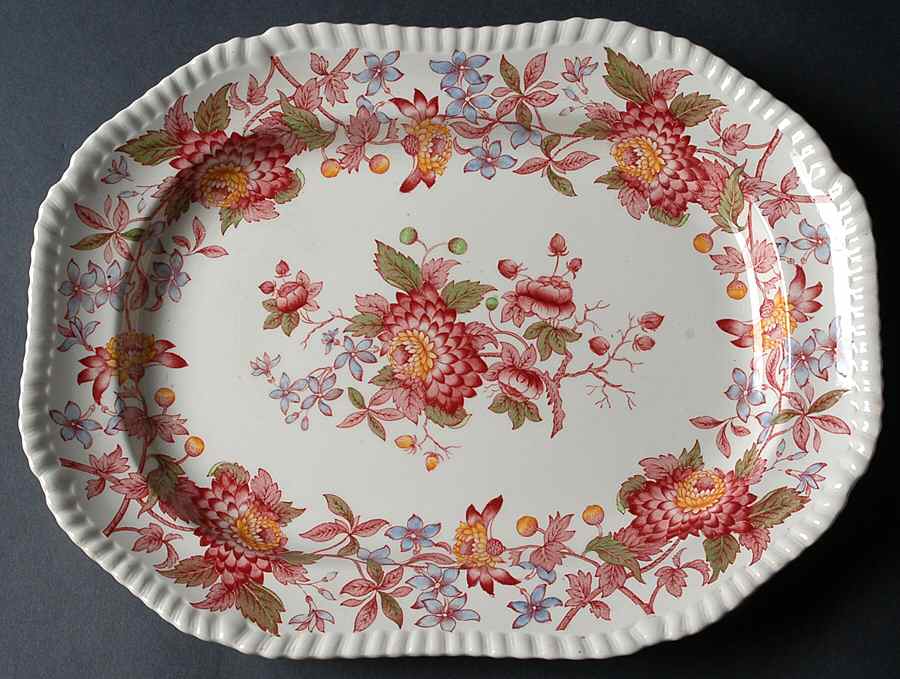 Aster Red (Gadroon) 12" Oval Serving Platter by Spode-1