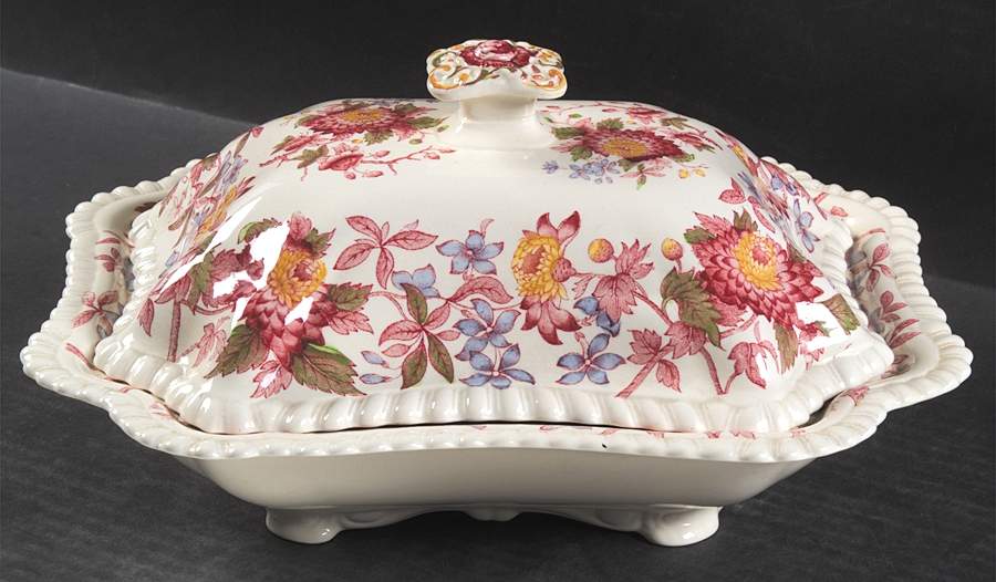 Aster Red (Gadroon) Rectangular Covered Vegetable by Spode-1