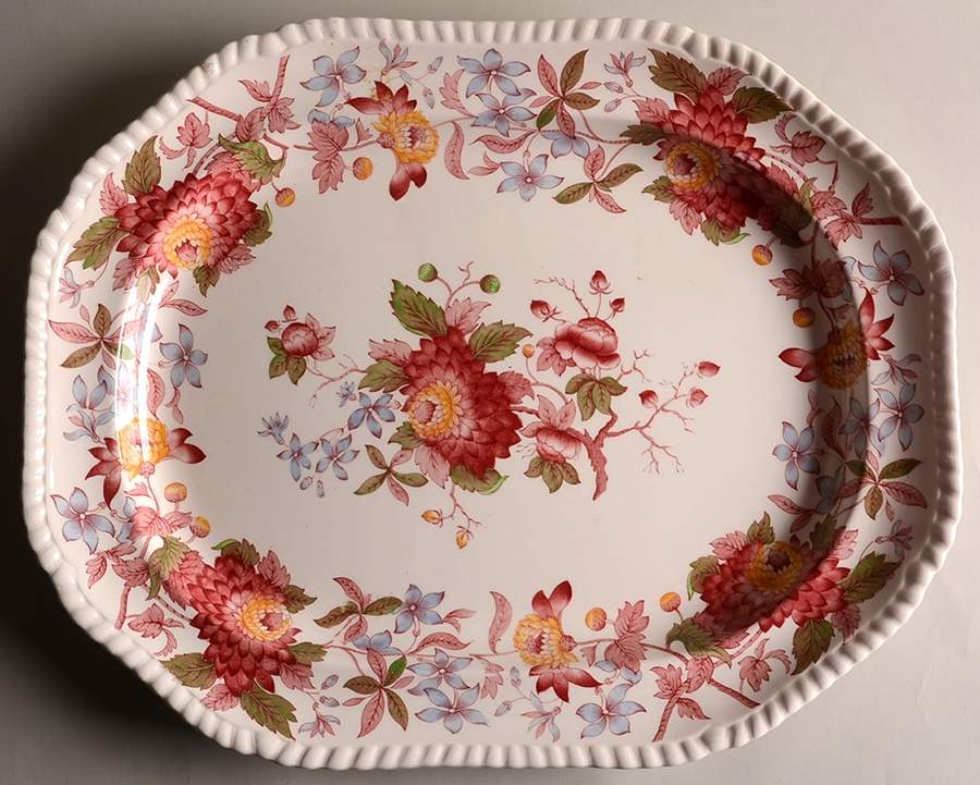 Aster Red (Gadroon) 17" Oval Serving Platter by Spode-1