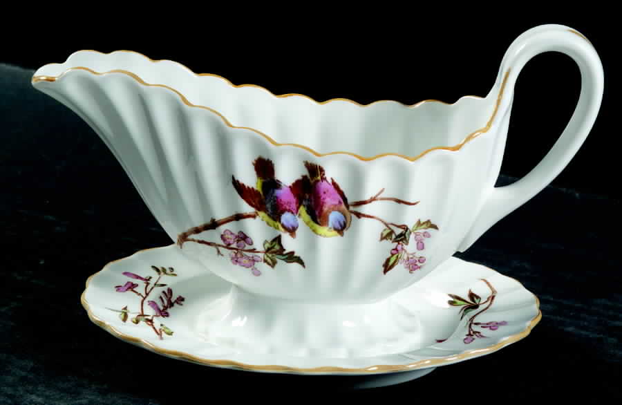 Aviary Birds Gravy Boat with Attached Underplate by Spode-1