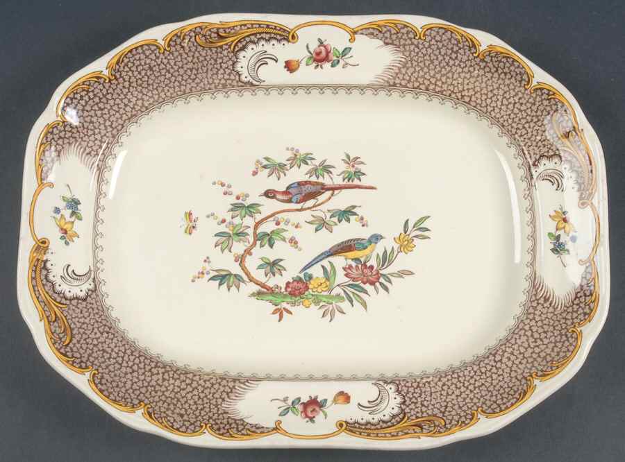 Aviary (Brown Border) 12" Oval Serving Platter by Spode-1