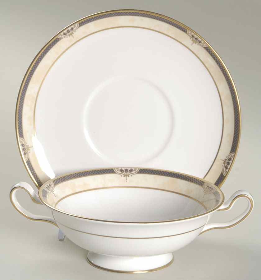 Avignon Footed Cream Soup Bowl & Saucer Set by Spode-1