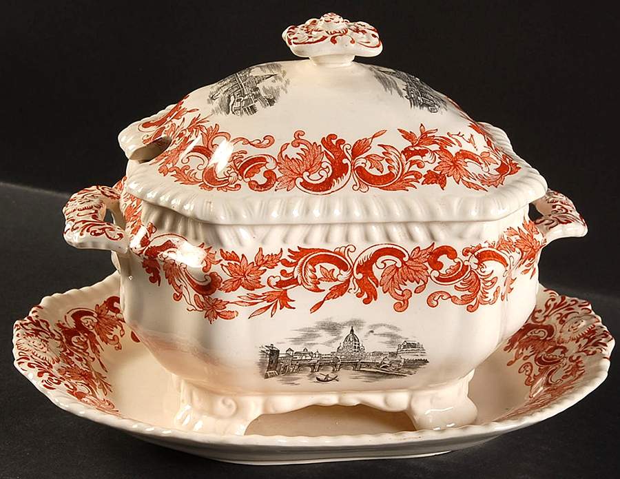 Beverley Sauce Boat with Attached Underplate & Lid by Spode-1
