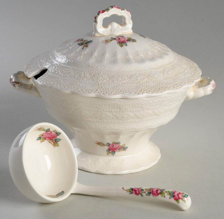 Billingsley Rose Pink (Old Backstamp) Sauce Boat & Lid with Ladle by Spode-1