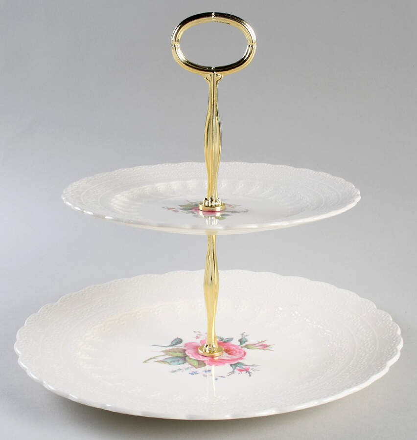 Billingsley Rose Pink (Old Backstamp) 6 5/8"-10"  2 Tiered Serving Tray (Dp, Sp) HC by Spode-1