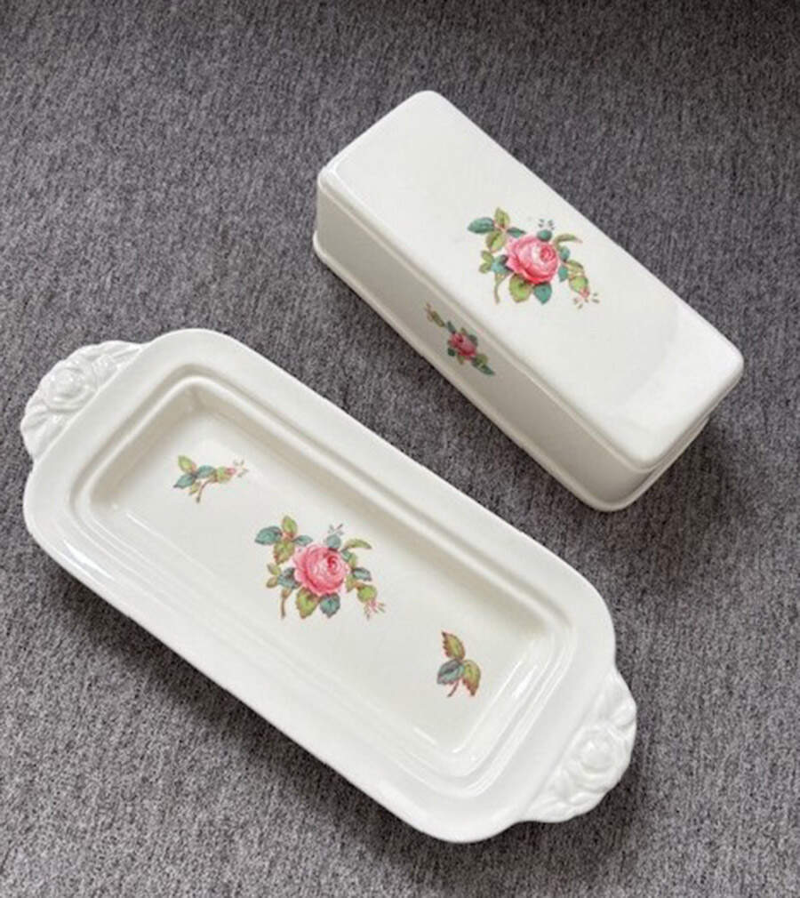 Billingsley Rose Pink (Old Backstamp) 1/4 Lb Covered Butter by Spode-1