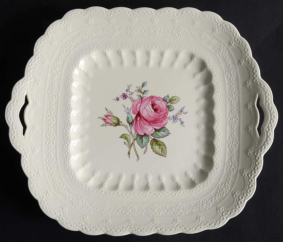Billingsley Rose Pink (Old Backstamp) Square Handled Cake Plate by Spode-1