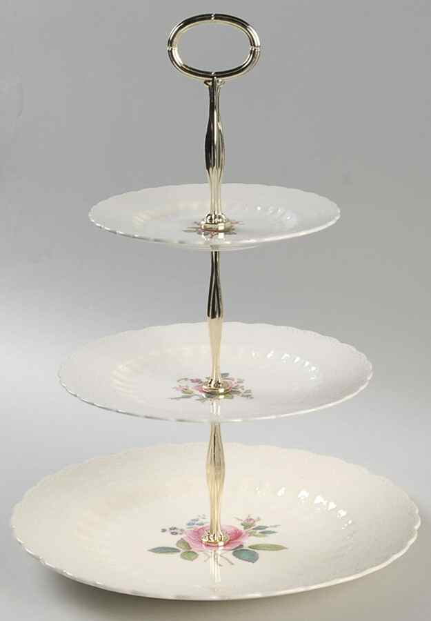Billingsley Rose Pink (Old Backstamp) 3-Tiered Serving Tray (DP, SP, BB) by Spode-1