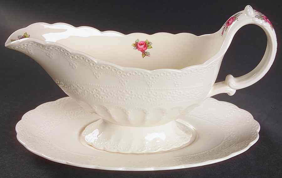 Billingsley Rose Pink (Old Backstamp) Gravy Boat & Underplate by Spode-1