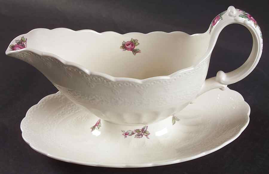Billingsley Rose Pink (Old Backstamp) Gravy Boat with Attached Underplate by Spode-1