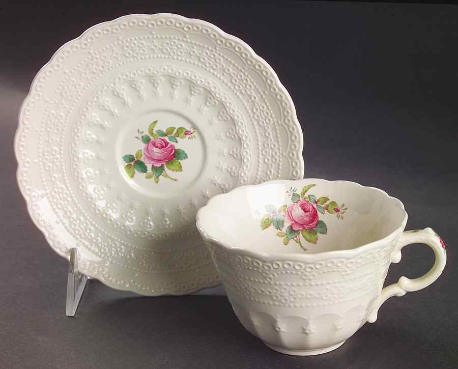 Billingsley Rose Pink (Old Backstamp) Flat Cup & Saucer Set by Spode-1