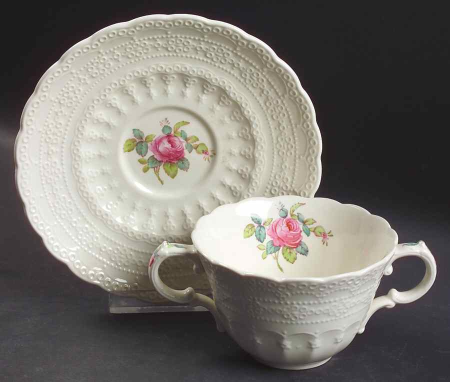 Billingsley Rose Pink (Old Backstamp) Flat Bouillon Cup & Saucer by Spode-1