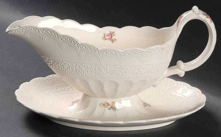 Billingsley Rose Pink (Old Backstamp) Gravy Boat with Attached Underplate by Spode-1