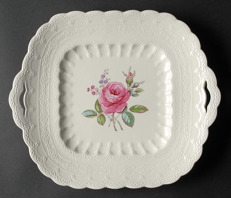 Billingsley Rose Pink (Old Backstamp) Square Handled Cake Plate by Spode-1