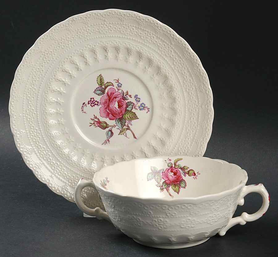 Billingsley Rose Pink (New Backstamp) Flat Cream Soup Bowl & Saucer Set by Spode-1