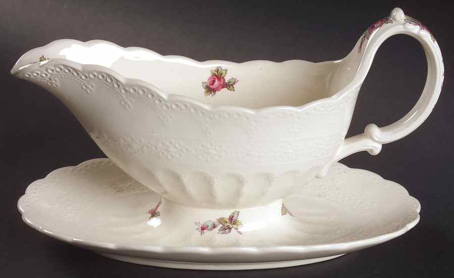 Billingsley Rose Pink (New Backstamp) Gravy Boat with Attached Underplate by Spode-1