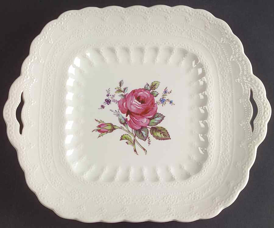 Billingsley Rose Pink (New Backstamp) Square Handled Cake Plate by Spode-1