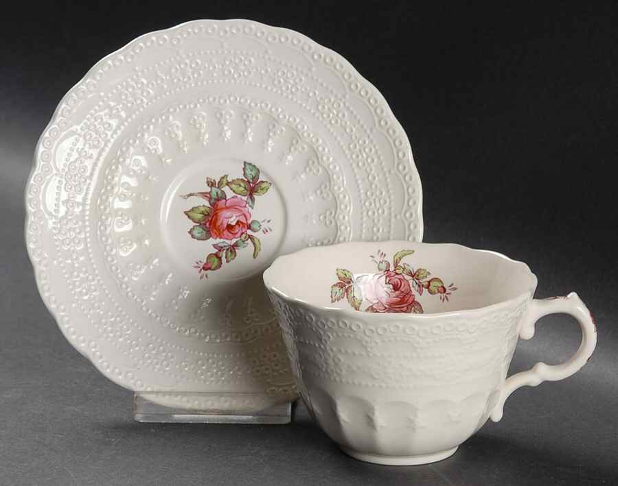 Billingsley Rose Pink (New Backstamp) Flat Cup & Saucer Set by Spode-1