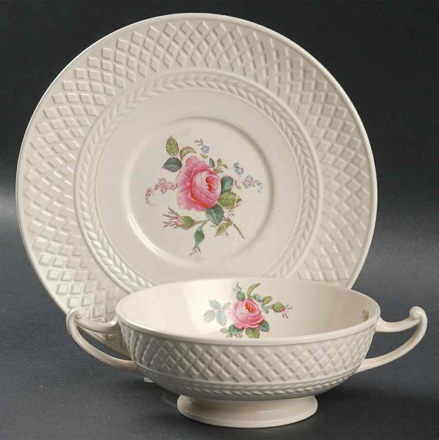 Billingsley Rose Pink (Mansard) Footed Cream Soup Bowl & Saucer Set by Spode-1