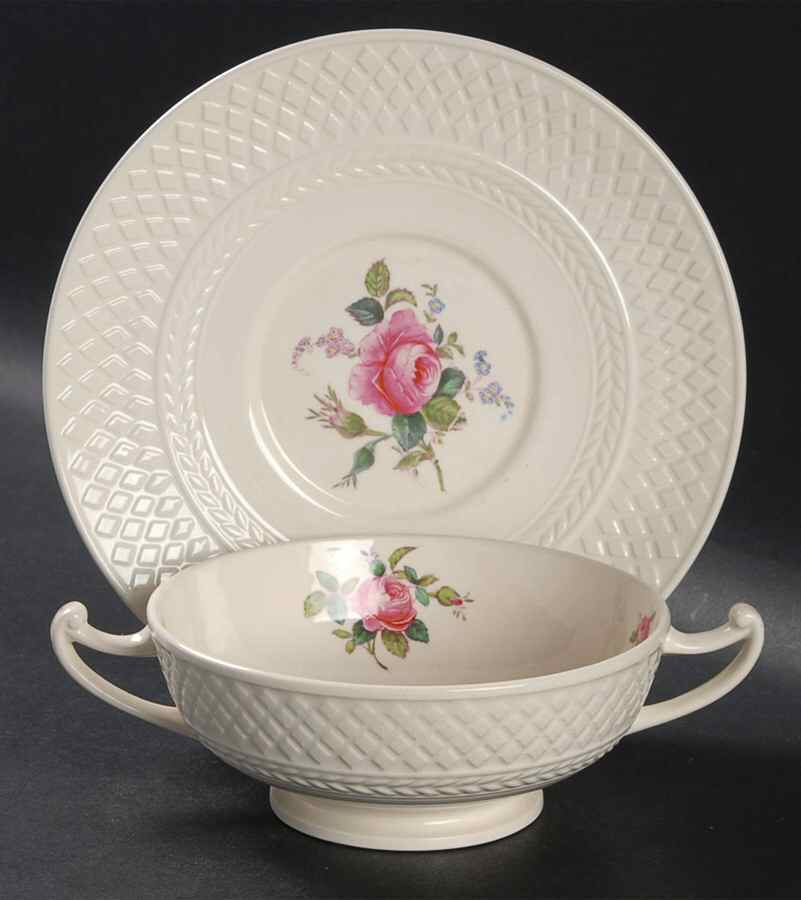 Billingsley Rose Pink (Mansard) Footed Cream Soup Bowl & Saucer Set by Spode-1