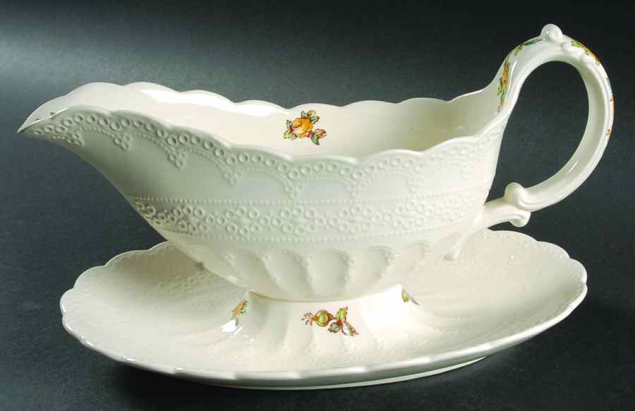 Billingsley Rose Yellow (Jewel) Gravy Boat with Attached Underplate by Spode-1