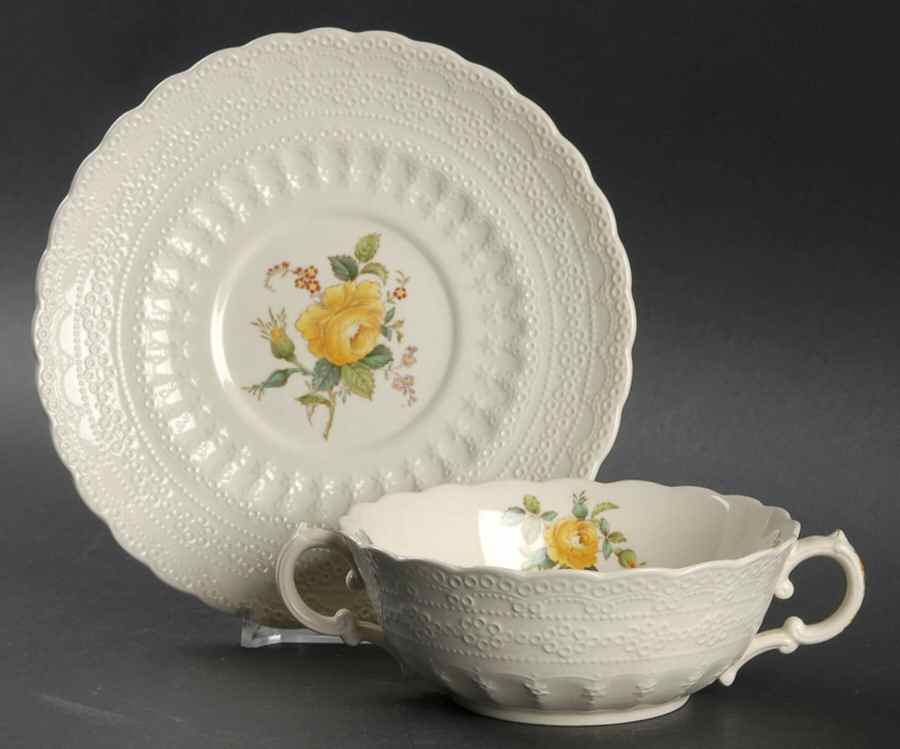 Billingsley Rose Yellow (Jewel) Flat Cream Soup Bowl & Saucer Set by Spode-1