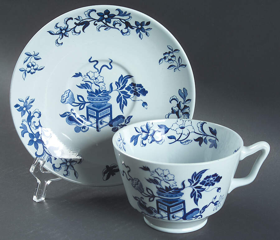 Blue Bowpot All Blue (Fine Newstone) London Shape Oversized Cup & Saucer Set by Spode-1