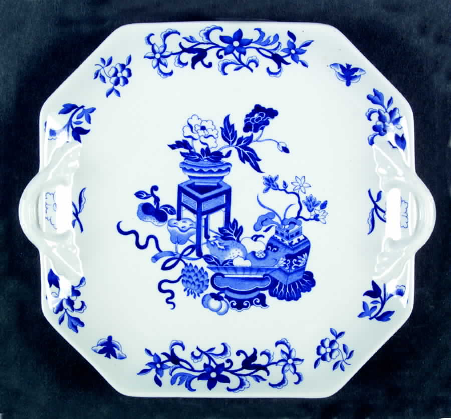 Blue Bowpot All Blue (Fine Newstone) Square Handled Cake Plate by Spode-1