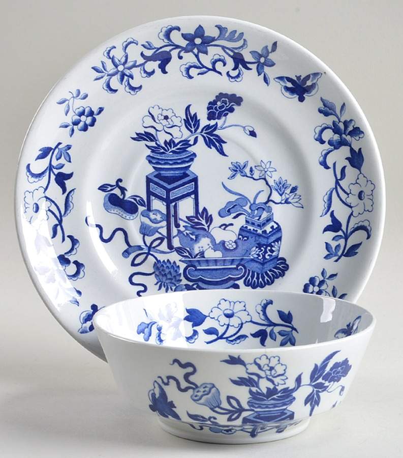 Blue Bowpot All Blue (Fine Newstone) Tea Bowl & Saucer Set by Spode-1