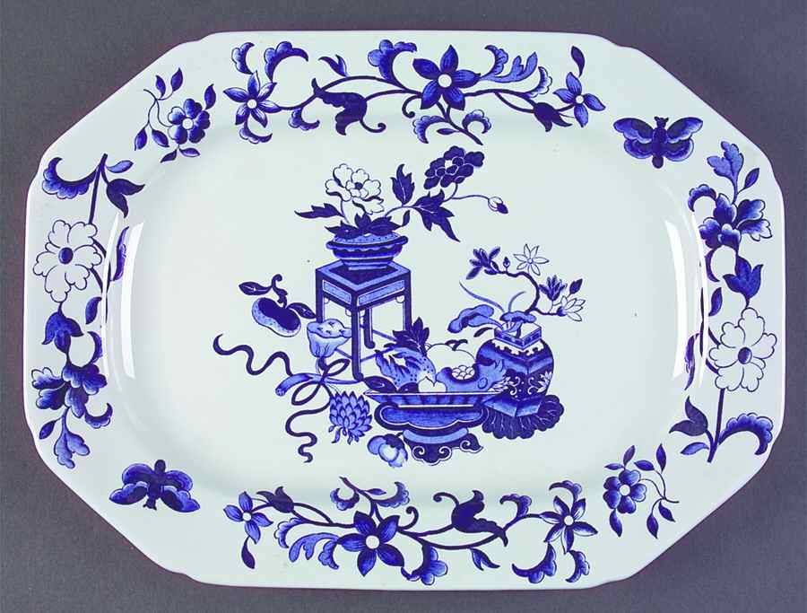 Blue Bowpot All Blue (Fine Newstone) 12" Oval Serving Platter by Spode-1