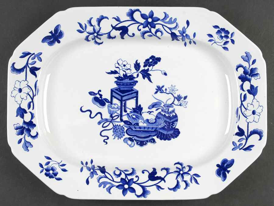 Blue Bowpot All Blue (Fine Newstone) 14" Oval Serving Platter by Spode-1