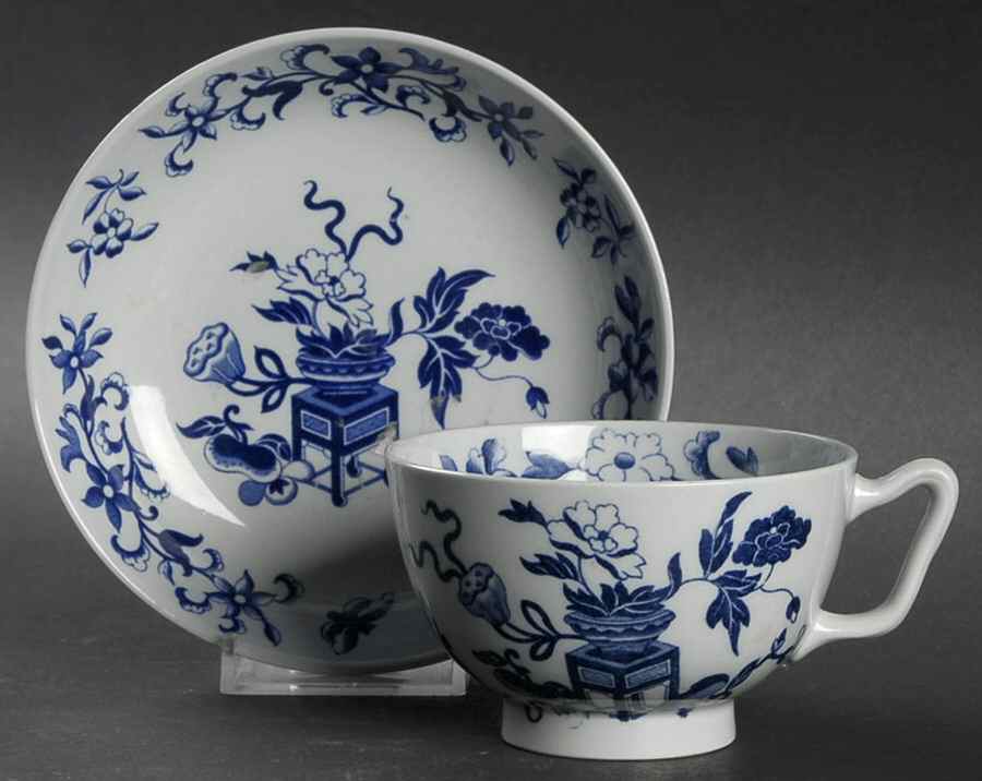 Blue Bowpot All Blue (Fine Newstone) Canton Shape Footed Cup & Saucer Set by Spode-1