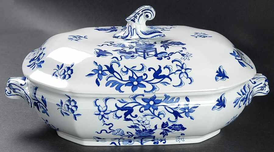Blue Bowpot All Blue (Fine Newstone) Oval Covered Vegetable by Spode-1