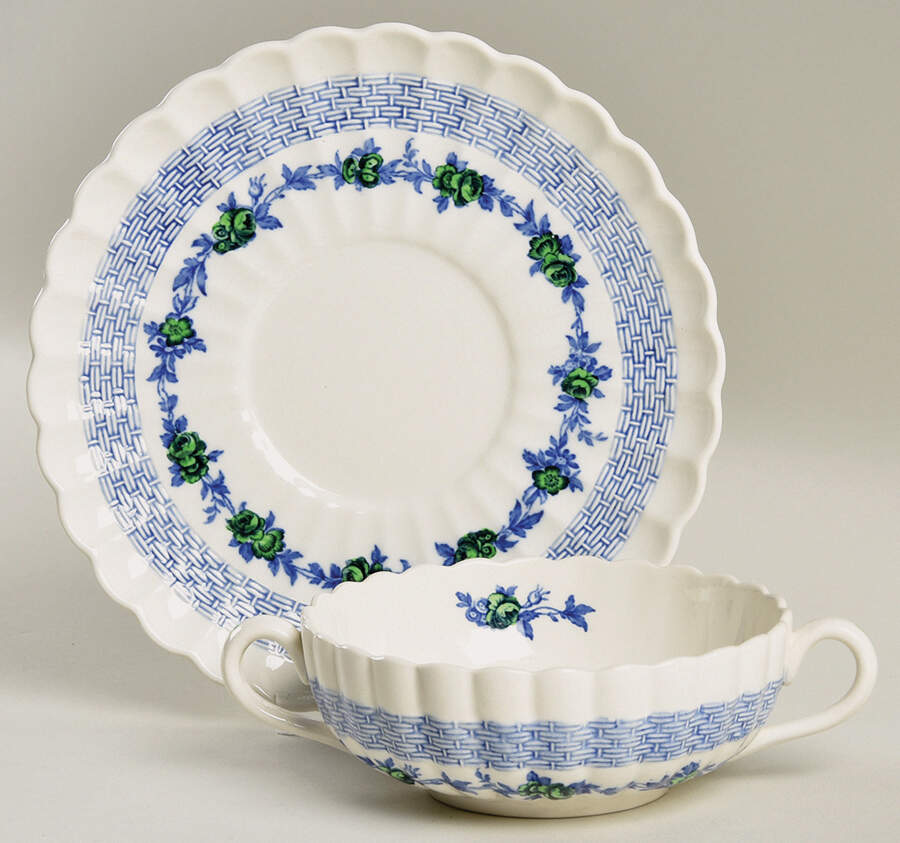 Blue Belle Flat Cream Soup Bowl & Saucer Set by Spode-1
