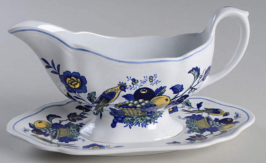 Blue Bird (Fine Stone) Gravy Boat & Underplate by Spode-1
