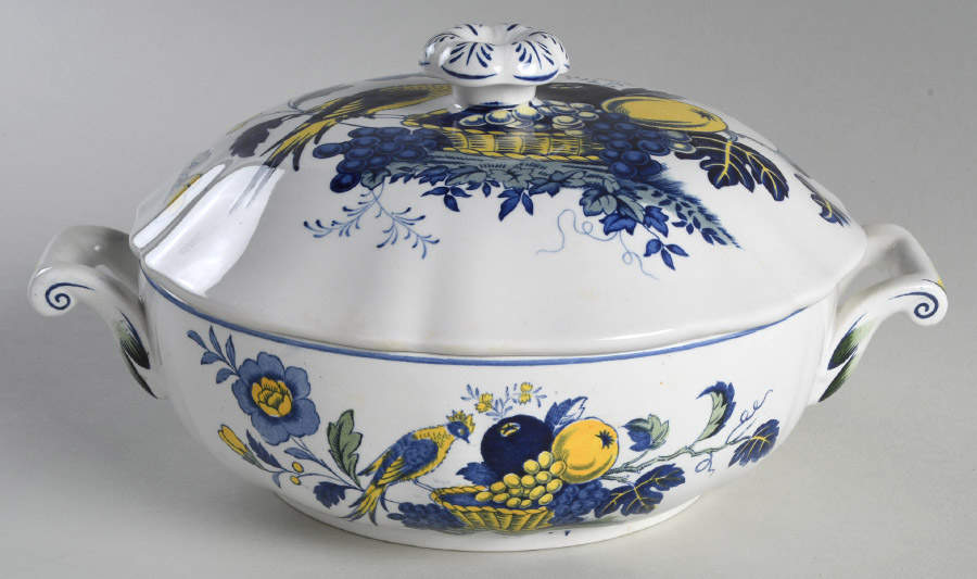 Blue Bird (Fine Stone) Round Covered Vegetable by Spode-1
