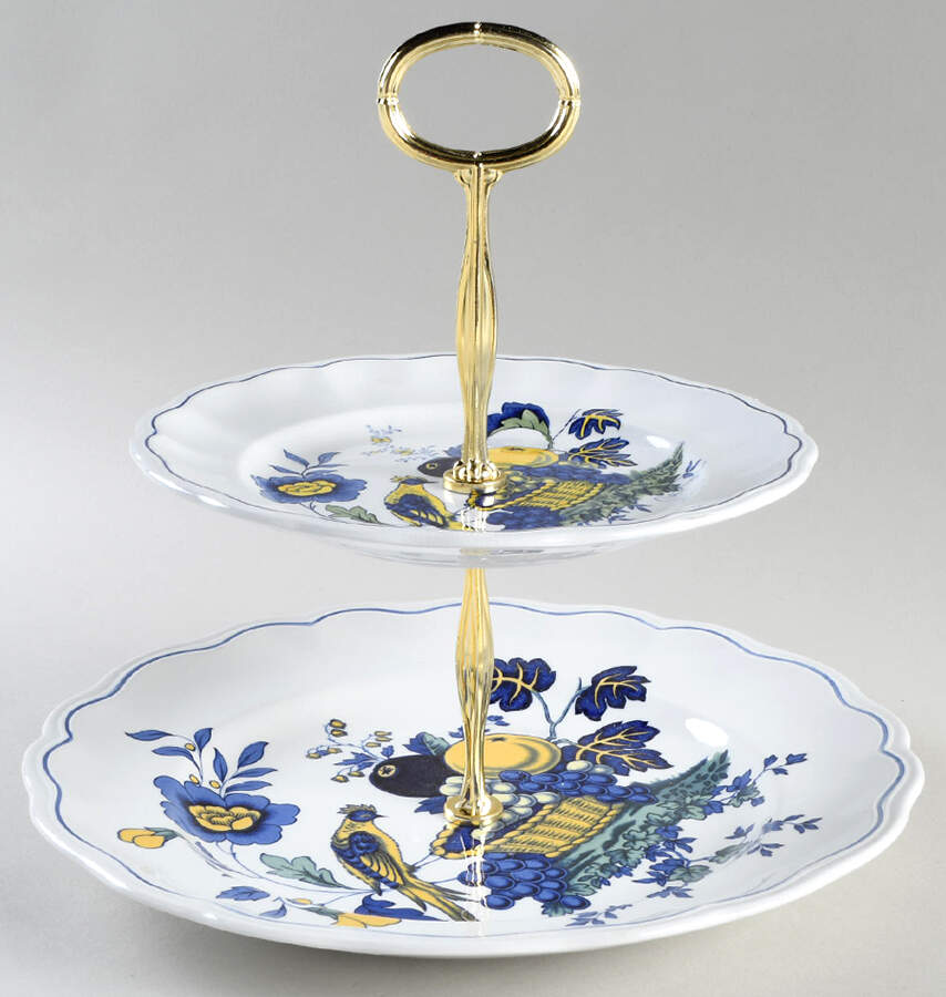 Blue Bird (Fine Stone) 6 5/8"-10"  2 Tiered Serving Tray (Dp, Sp) HC by Spode-1