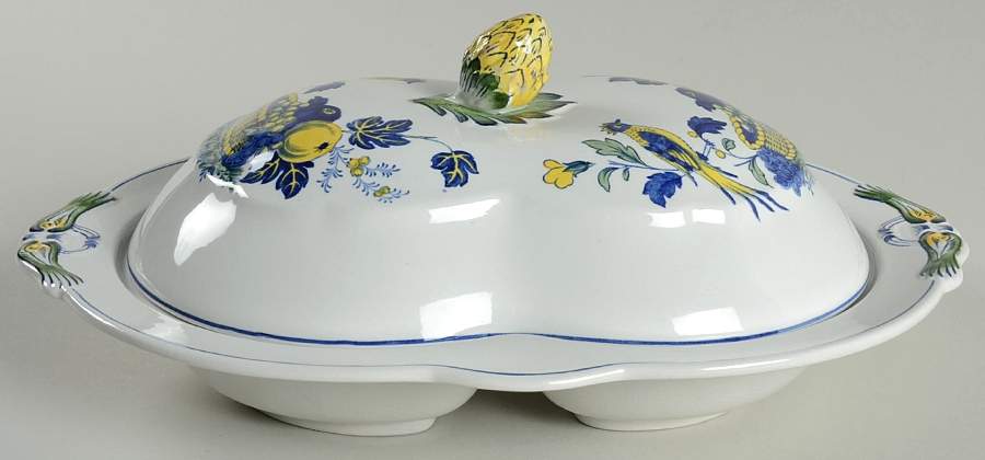Blue Bird (Fine Stone) Oval Covered Divided Vegetable by Spode-1