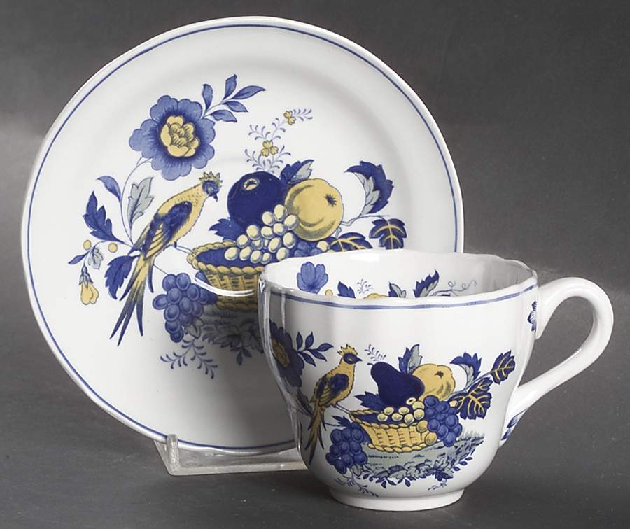 Blue Bird (Fine Stone) Flat Cup & Saucer Set by Spode-1