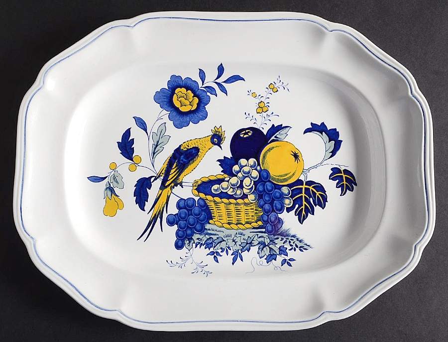 Blue Bird (Fine Stone) 12" Oval Serving Platter by Spode-1