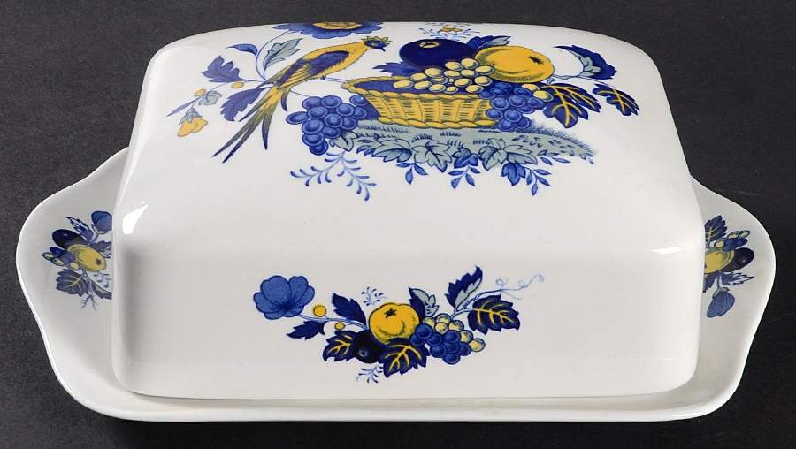 Blue Bird (Fine Stone) Square Covered Butter by Spode-1