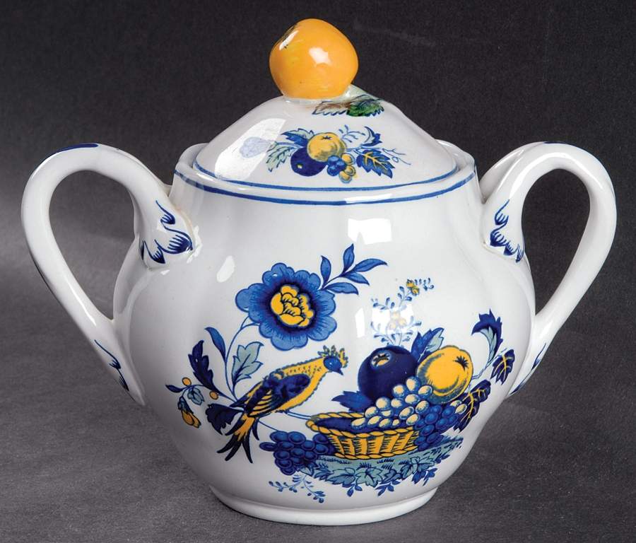 Blue Bird (Fine Stone) Sugar Bowl & Lid by Spode-1