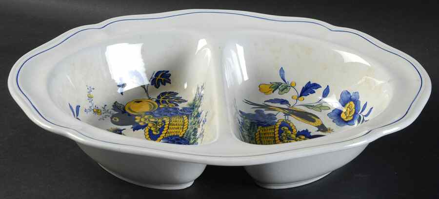 Blue Bird (Fine Stone) 11" Oval Divided Vegetable Bowl by Spode-1