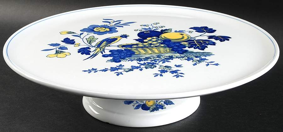 Blue Bird (Fine Stone) 12" Diameter Pedestal Cake Stand by Spode-1